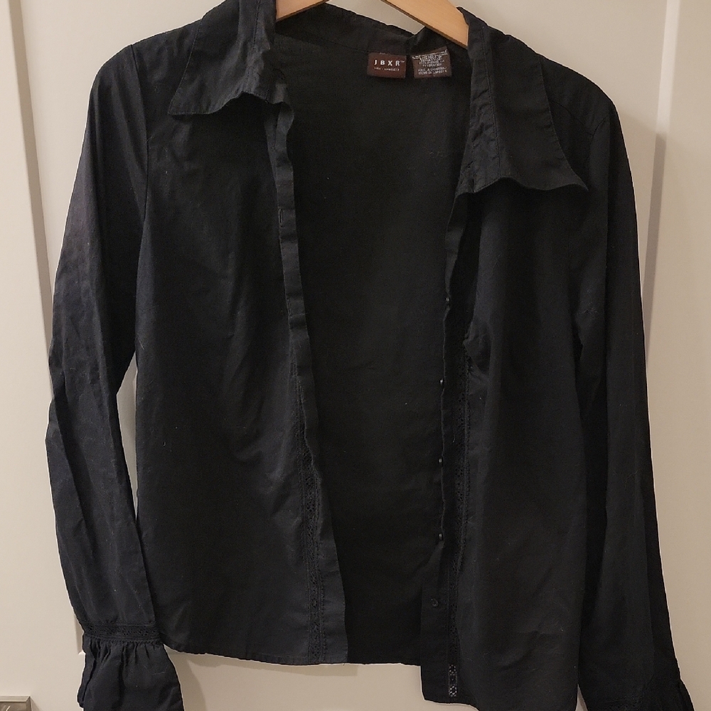 JBXR Women's Black Longsleeve Blouse With Lace Accent